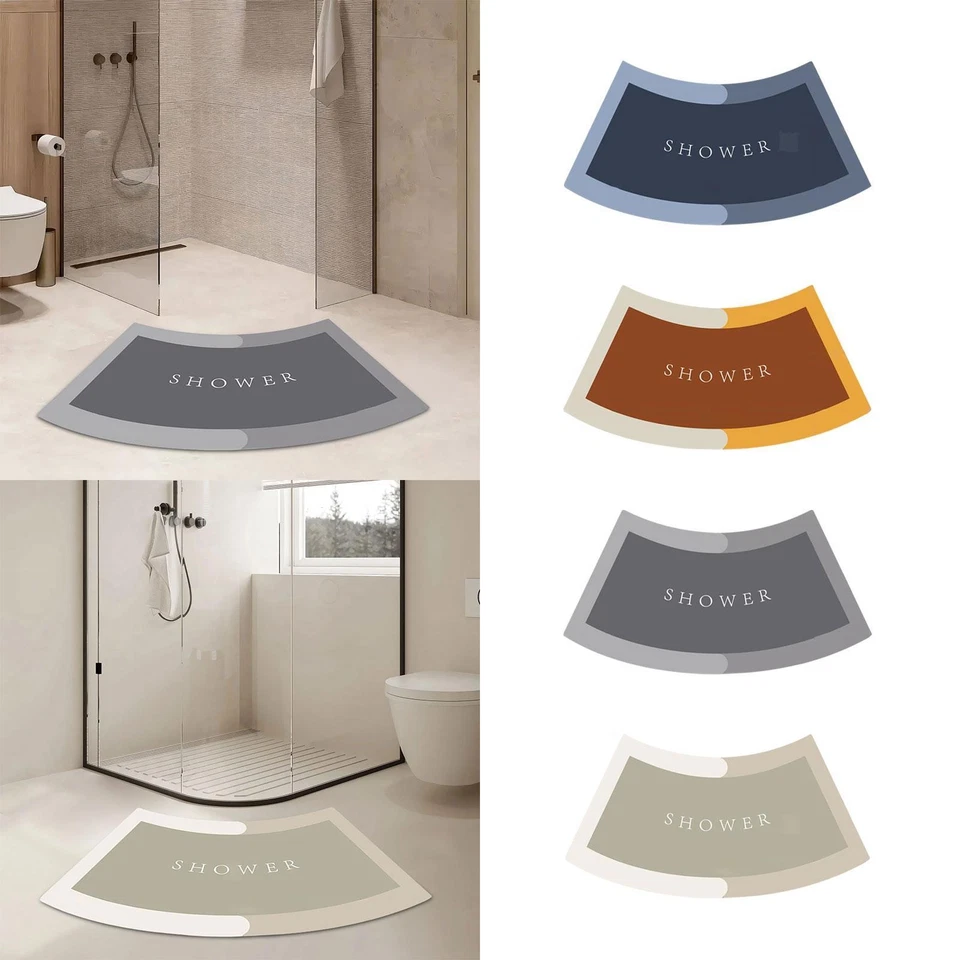 Curved Bath Rug Polyester for Quadrant Shower Stall Water Absorbent Washable