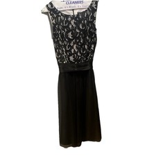 Jessica Howard Black Lace A-Line Knee Length Dress Sleeveless Sash Floral Size 8