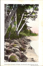 Scene from Bungalo Village Newfound Lake Bristol NH Early Handcolored Postcrdb51