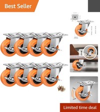Durable 2" Plate Casters with Side Brake - 8 Pack Polyurethane Swivel Wheels