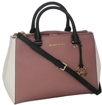  MICHAEL KORS SUTTON ROSE, BLACK, CREAM SAFFIANO LEATHER CROSSBODY BAG NEW!