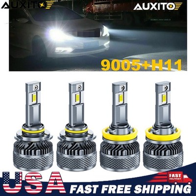 4X 9005 H11 LED Headlight Bulb Kit 6500K White High Low Beam Light Super Bright