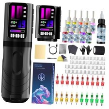 Wireless Tattoo Gun Kit, 2PCS 2300mAh Battery, 3 Modes LED Black 2 Batteries
