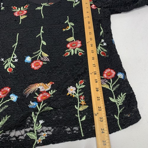 Solitaire Lace Crochet Blouse Woman Medium Black Floral Flare Sleeve Witchy Goth - Picture 12 of 12