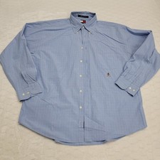 Vintage 90s Tommy Hilfiger Mens XL Long Sleeve Button Down Crest Logo Blue Shirt