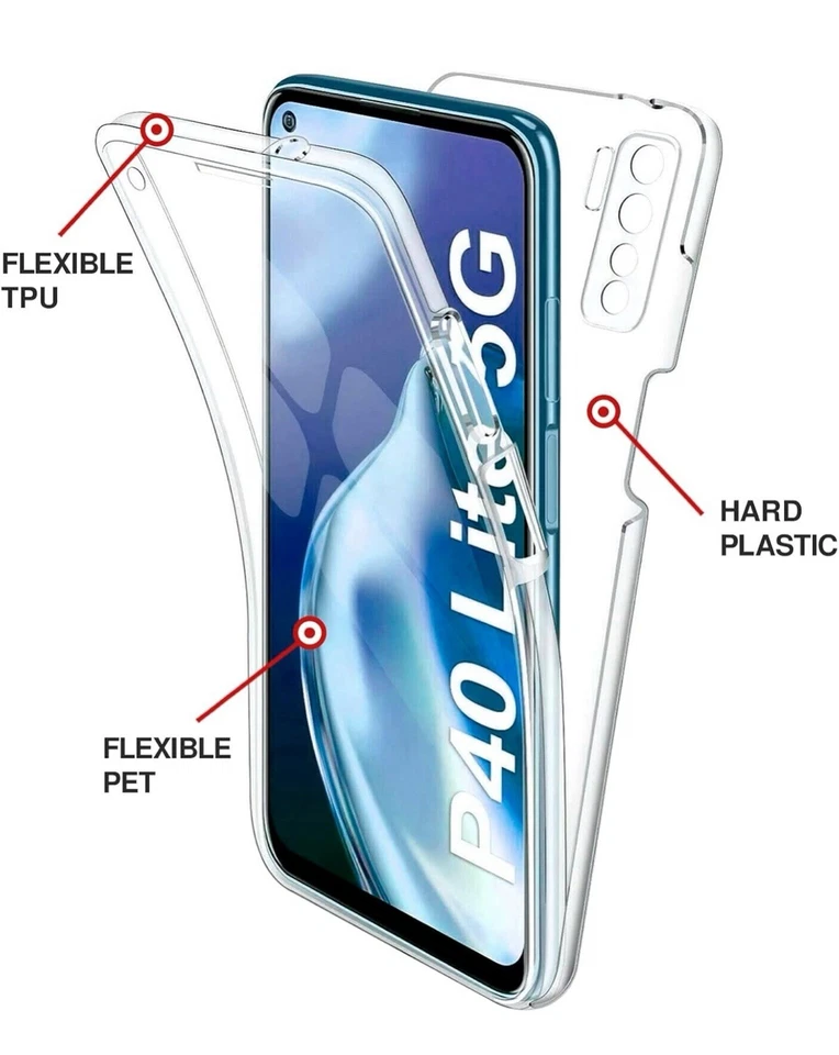 COVER TRASPARENTE PER HUAWEI P40 LITE 5G CUSTODIA FRONTE RETRO IN SILICONE 360 - Immagine 2 di 4