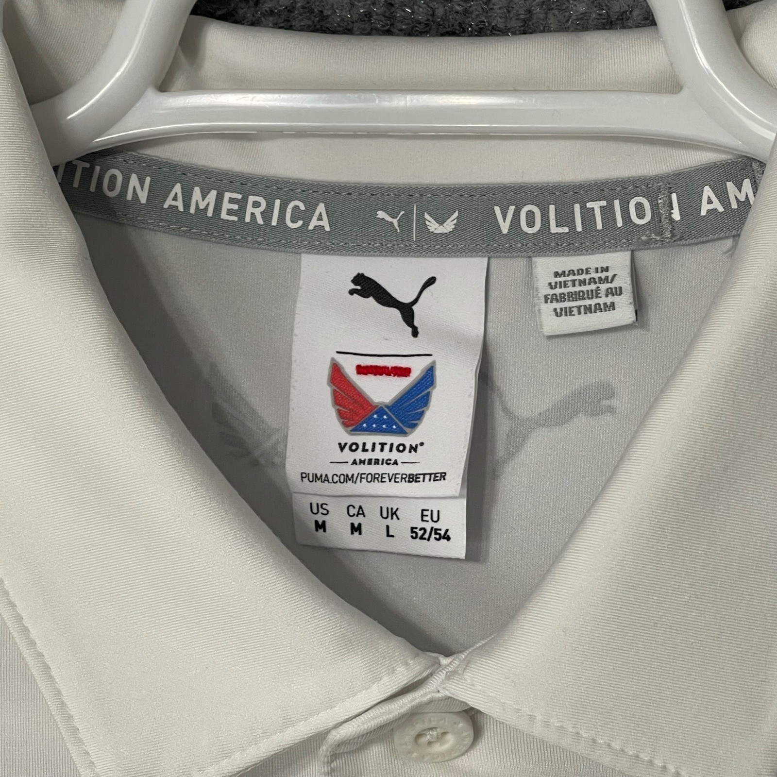 Puma Volition America Golf Polo Shirt Mens Medium White Red Blue Stripe USA Logo thumbnail 3