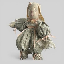 Vintage RARE HandMade Cloth floppy eared bunny, folk art, lace detail