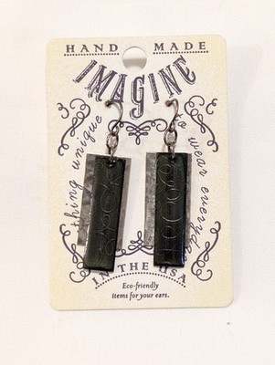 Blue Hill by Hand Silver Tone Dark Green Mixed Metal French Hook Earrings Boho