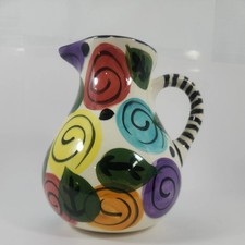 Vtg Pier 1 Imports Hand Painted Ceramic Pitcher Water Tea 8.5" Mexico