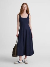 Madewell The Rylee Midi Dress square neck structured classic navy Size 10 NWT