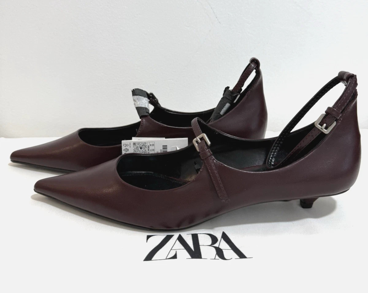 Zara Mujer Burdeos Zapatos de Tacón Gatito UK7 EUR40 US9 Ref. 1207 510