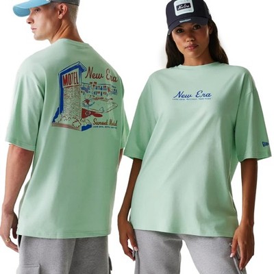 New Era Summer Vacation Graphic Oversized T-Shirt Sunset Motel green