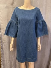 Lauren Ralph Lauren Blue Denim Bell Sleeve Shift Dress SZ 4 Resort Summer Casual