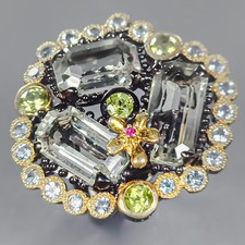 Jewellery 15 ct+ Natural Green Amethyst Ring 925 Sterling Silver Size 8 /R440557