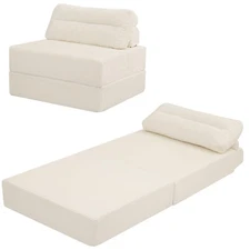 Convertible Sofa Bed Folding Bed Chair, Boneless Sleeper Chair with Pillow, F...