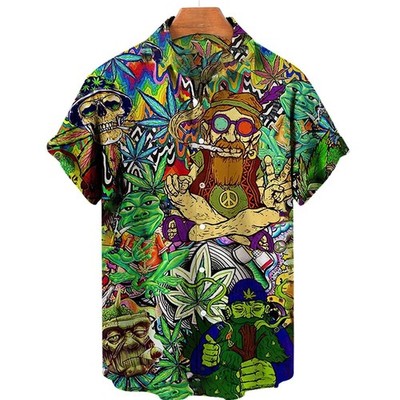 Lustige Button-Down-Hemden mit Grasblatt bedruckt Hawaiioberteile Neuheit hässliches Geschenk für Herren