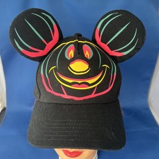 Disney Halloween Pumpkin Mickey Mouse Glow In Dark Ears Adjustable Cap Hat OS