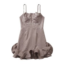 PrettyLittleThing Women's 8 Mauve Corset Strappy Frill Hem Bodycon Dress Y2K