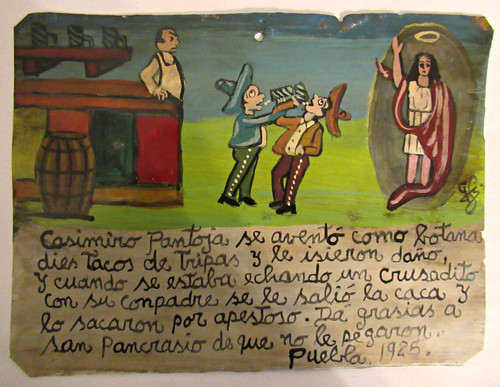 VTG c. 1950s HP MEXICAN TIN RETABLO SAN PANCRACIO SAVE DRUNKEN MAN EMBARRACEMENT