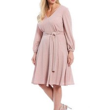 Jessica Howard SZ 12 Blush Sparkle Pink Holiday Evening Tie Dress Long Sleeve