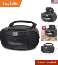 Classic Black Portable Boombox with Stereo Speakers - Nostalgic Music Experience