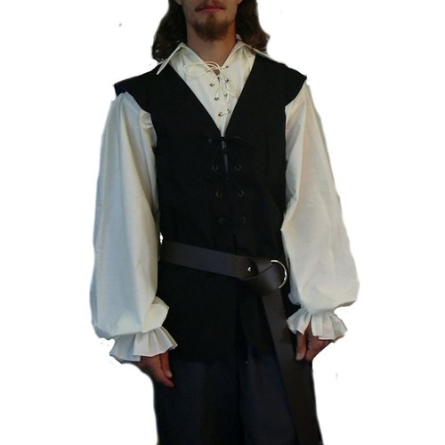 Male Waistcoat Vest Medieval Sleeveless Slim Top V-Neck Bandage Casual - Picture 10 of 17