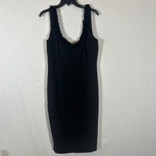  239 Betsy  Adam Women's Black Scoop-Neck Ruffled Sheath Dress Size 12