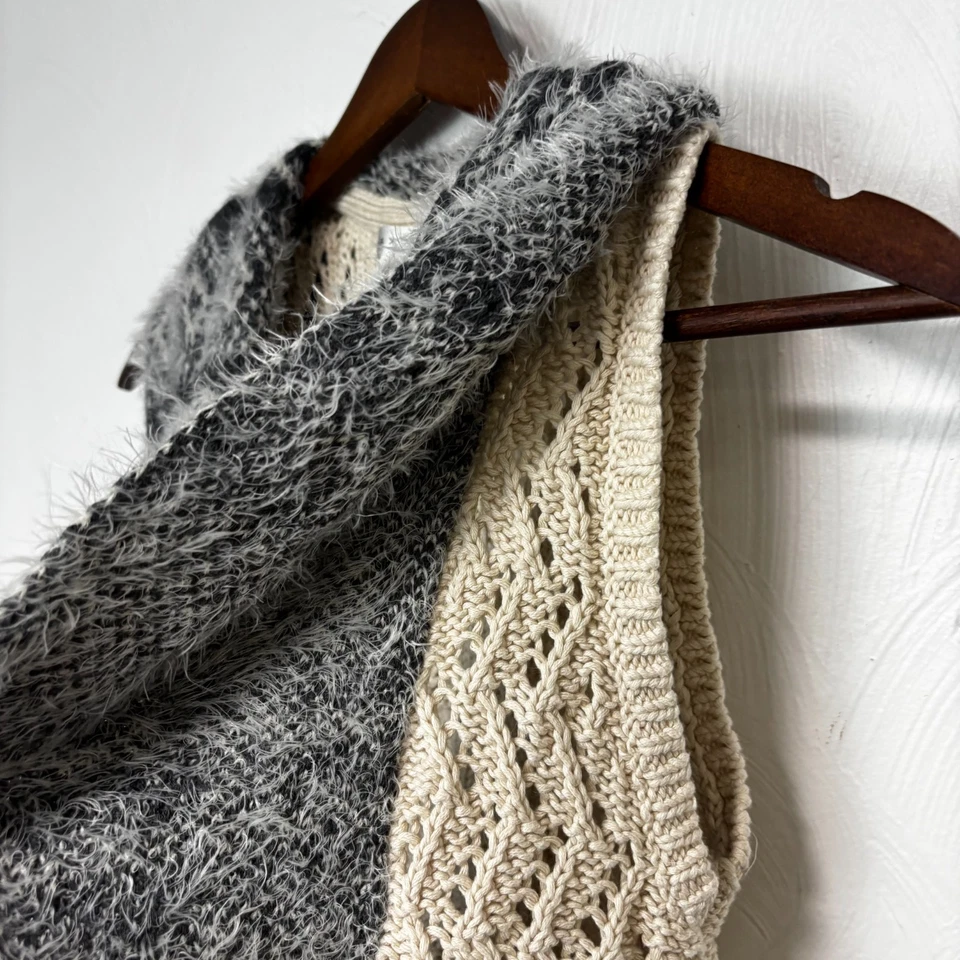 Max Studio Girls Cardigan Sweater Knit Faux Fur Sleeveless Lace Beige Gray Girls - Image 2 of 4