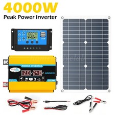 4000W Peak Power Inverter DC 12V to AC 220V Car Converter 2 USB w/ Solar Panel