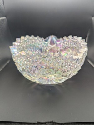 Vintage L.E. Smith ''Comet in the Stars''Iridescent 7.5''. Cut Glass Round Bowl