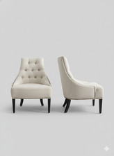 Elegant Tufted Linen Accent Armchair - Cream Beige Upholstered Dining/Living Roo