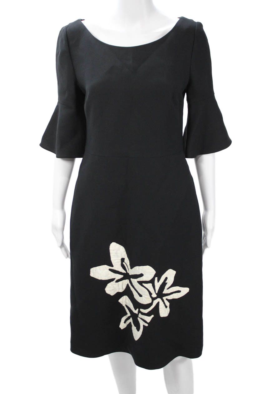 Fendi Womens Sheath Dress Black Floral 3/4 Sleeve Mid Calf Wool Silk Size 42Free Shipping in US $100+ Orders | $6.95 Orders Below