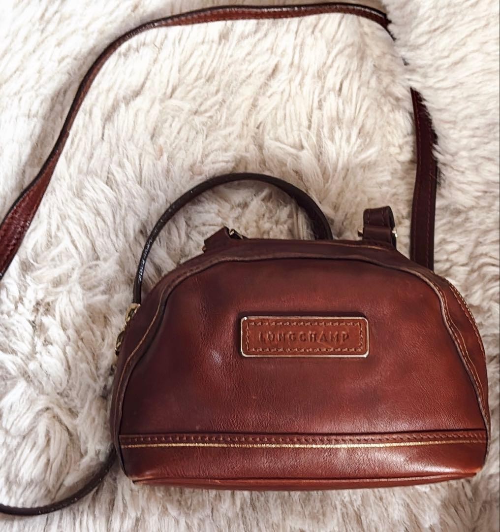 Moving Sale Longchamp Brown Leather Shoulder Bag Mini Pouch 05a