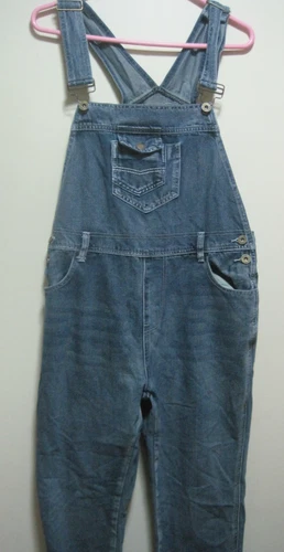 ANNA-KACI Bib Overalls BLUE Denim WOMAN SZ M Light Wash COTTON BLEND/POCKETS