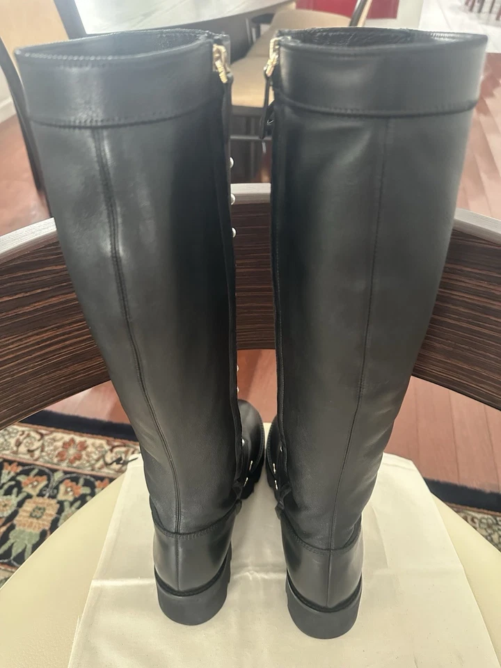 Botas hasta la rodilla Altuzarra Cosmo negras de cuero adornado con perlas sintéticas. Talla US 9.5/10 Foto 2 de 4