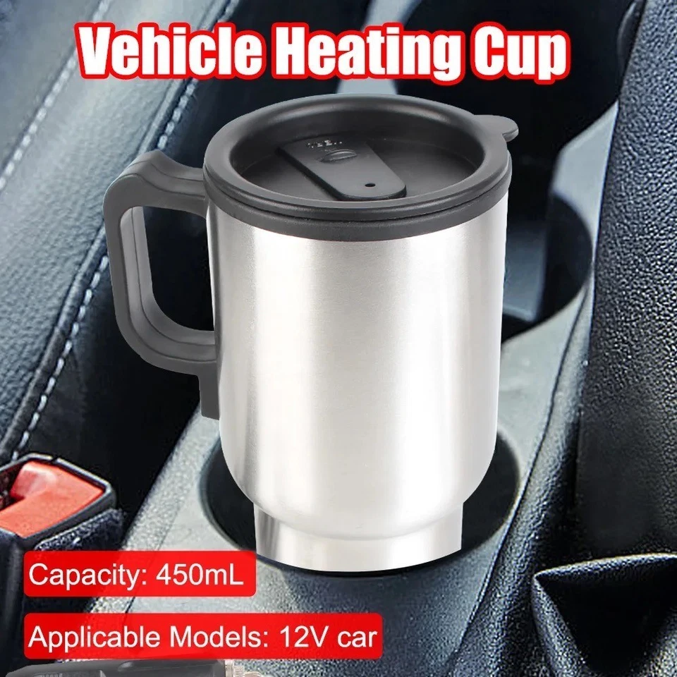 Bouilloire Voiture Électrique Tasse Chauffante Acier Inoxydable 12V 450ML - Photo 2/4
