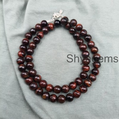 Red Tiger Eye 8mm Smooth Round Necklace, Bold Gemstone Statement Jewelry