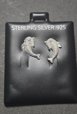 Sterling Silver Dolphin Post Earrings .925 Detailed Beautiful Pair 