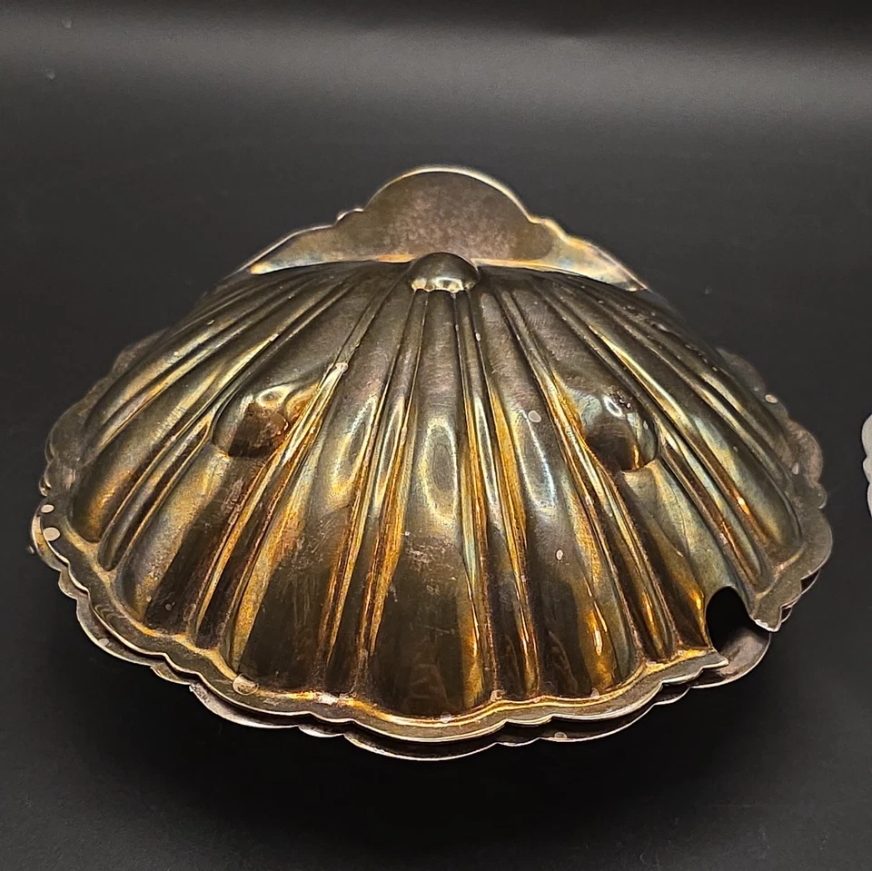 Plato de mantequilla antiguo Barker Bros LTD Inglaterra placa de plata concha de almeja 2ps Foto 4 de 4