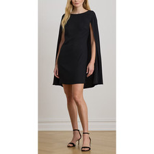 New Lauren Ralph Lauren cape Georgette dress Size 4 Black Cocktail Party Glam