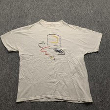 Vintage 90s Apple Computer Sketch Art T-Shirt Men's XL White Retro Tech Logo