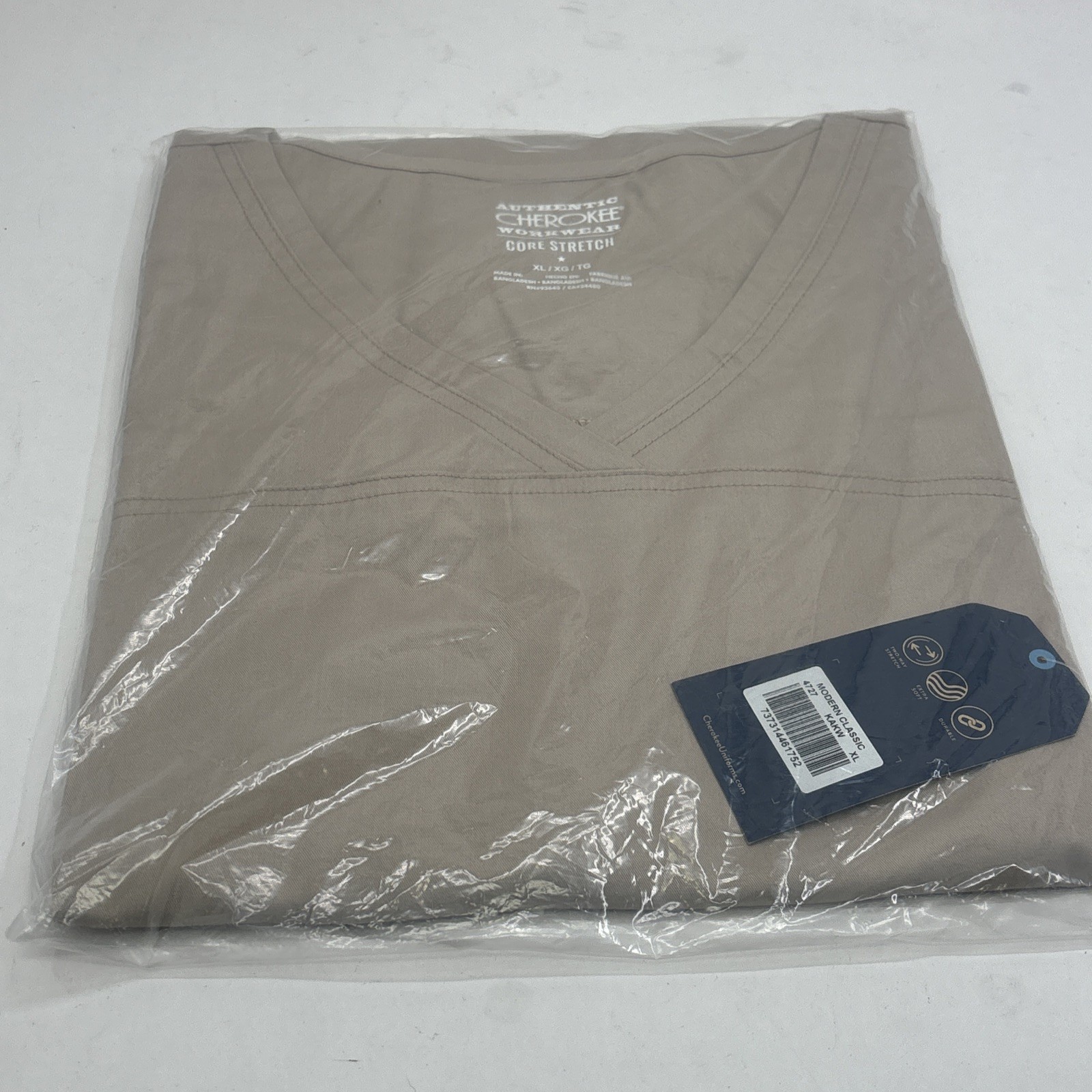Cherokee Scrub Top Core Stretch V Neck Modern Classic  Khaki 4727 - NEW