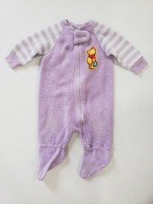 Vintage 90s Winnie The Pooh Purple Fuzzy Footed Baby One piece Pajamas Disney 1B