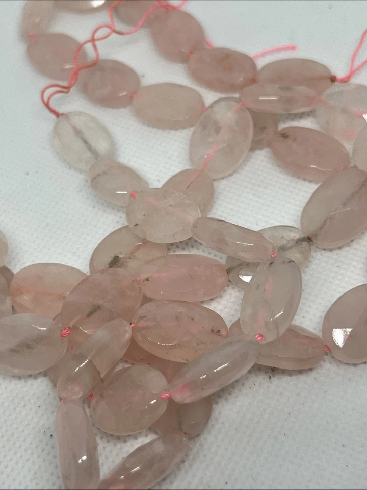 Rosenquarz Quarz Perlen Oval Facettiert Mit Loch 23 Stk 17 mm Edelstein Kristall - Bild 3 von 4