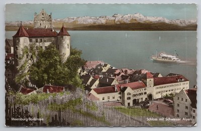 Meersburg Schloss Bodensee Schweizer Alpen Deutschland Postkarte 1960
