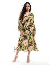 ASOS DESIGN V Neck Womens Midi Dress Size 10 Long Sleeve