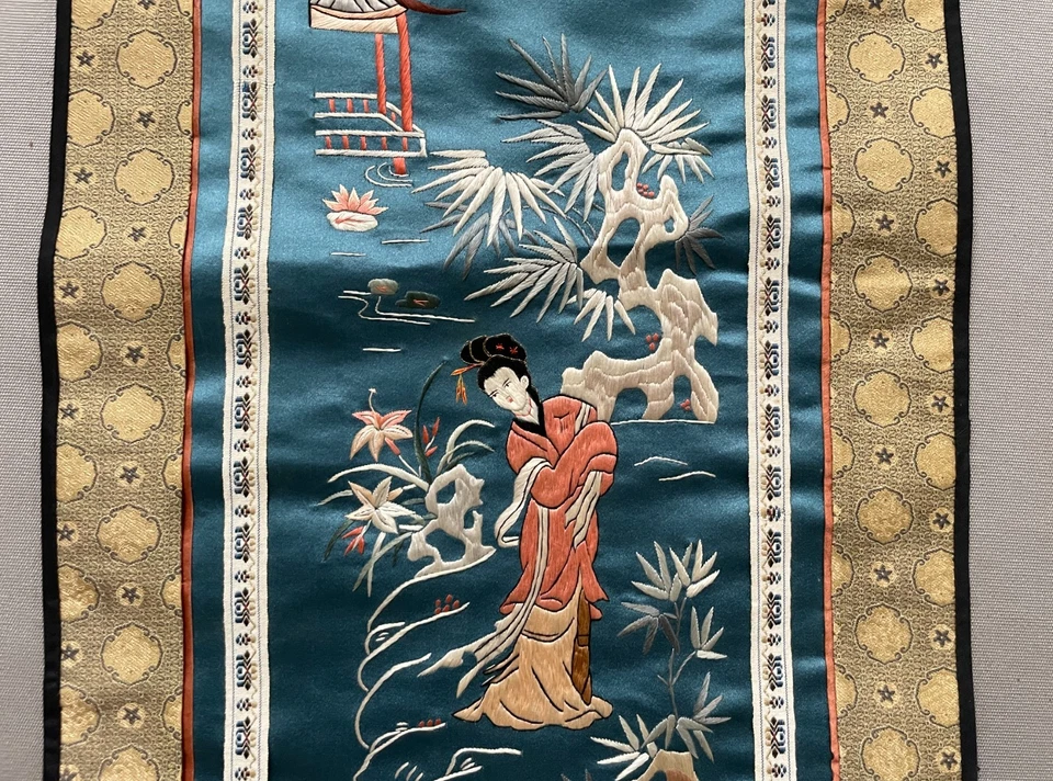 Bordado chino de seda, arte asiático - Imagen 3 de 4