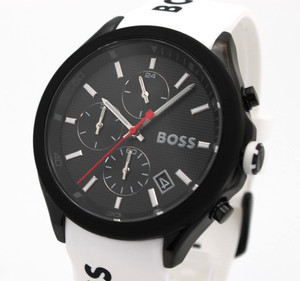 HUGO BOSS 44mm Bracelet en caoutchouc Cadran noir Montres pour hommes Velocity HB1513718