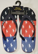 NWT Boys Girls Toddler Youth Polo Ralph Lauren Flip Flops Sandals Pony Sz 11/12